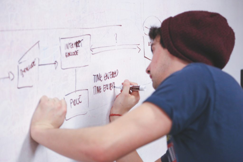 guy writing on white board